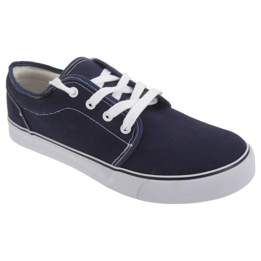 Navy Blue - Front - Dek Boys 4 Eye Padded Canvas Deck Shoes