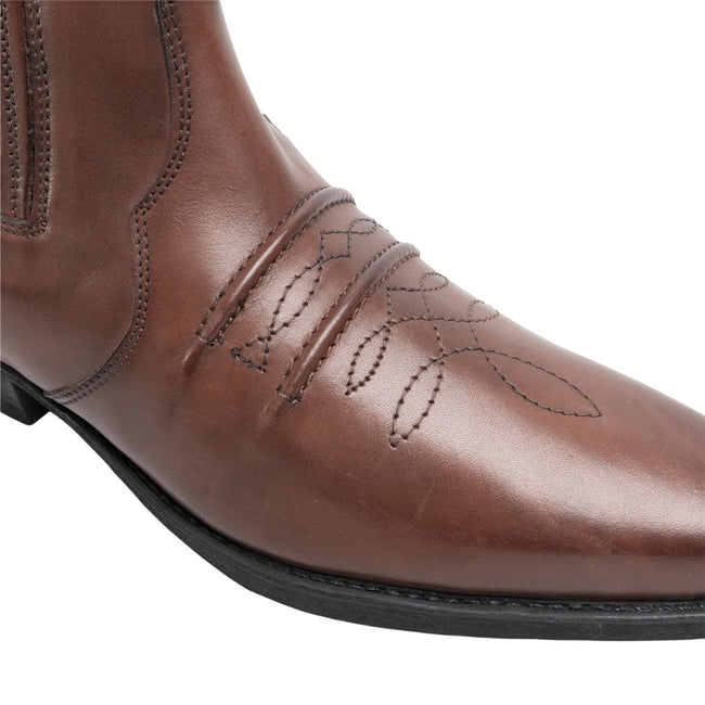Brown - Side - Woodland Mens Distressed Leather Gusset Western Ankle Boots