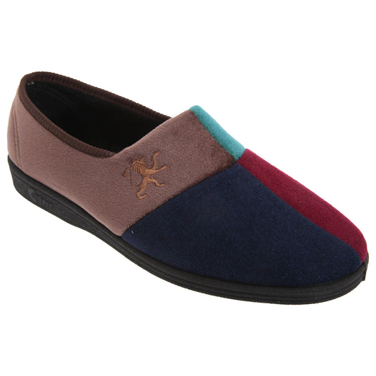 Multicoloured - Front - Comfylux Mens Harlequin Multi Velour Slippers