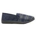 Navy Blue - Side - Zedzzz Mens Harley Check Felt Gusset Slippers