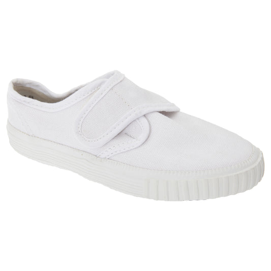 White - Front - Dek Kids Unisex Junior Touch Fastening White Canvas Plimsolls