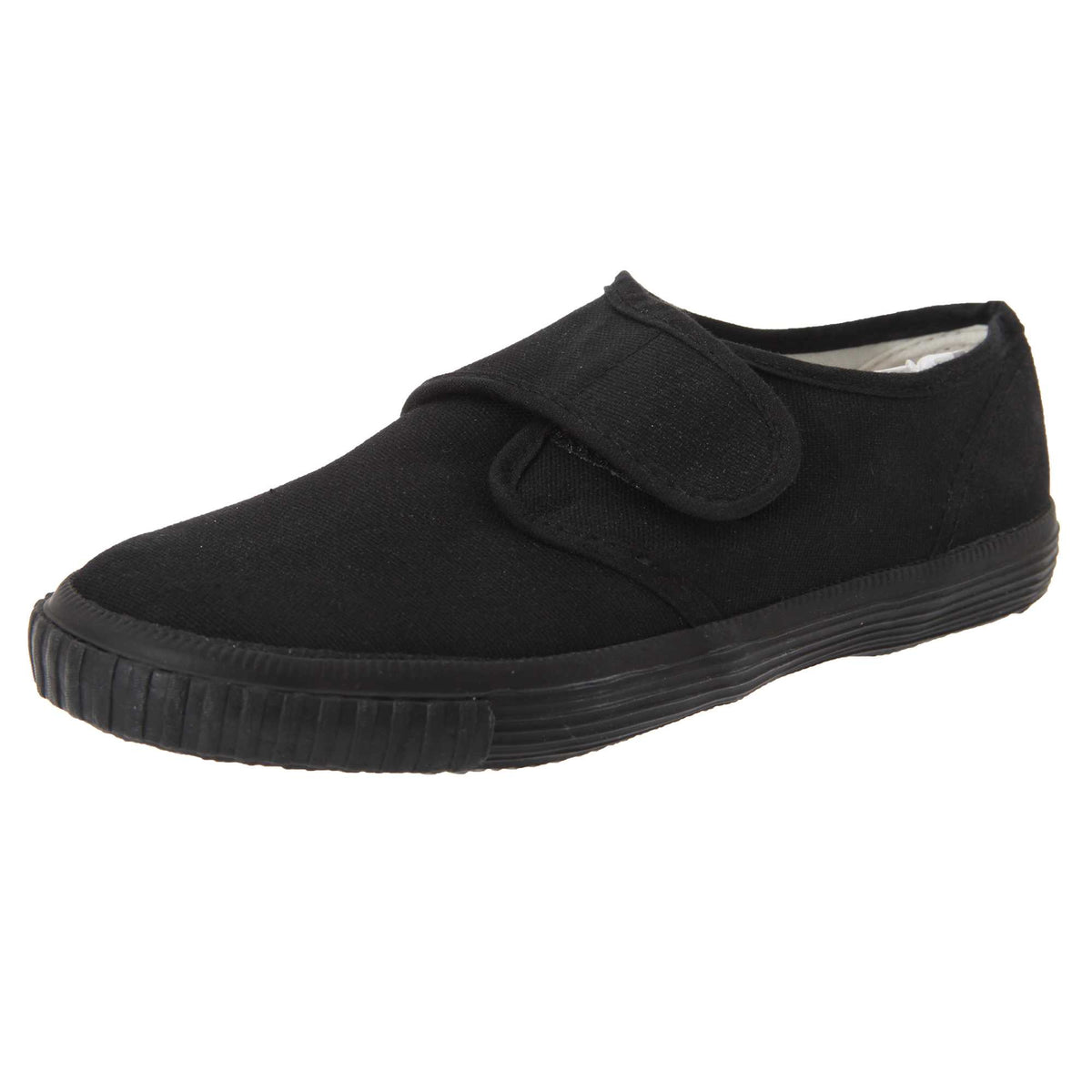 Black - Side - Dek Kids Unisex Junior Touch Fastening Black Canvas Plimsolls