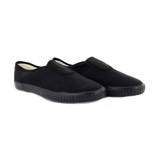 Black - Close up - Dek Kids Unisex Junior Gusset Black Canvas Plimsolls