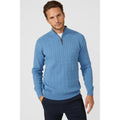 Mid Blue - Front - Maine Mens Cable Cotton Half Zip Jumper