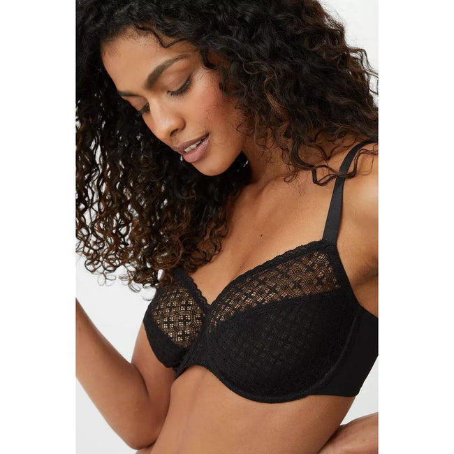 Black-White - Side - Gorgeous Womens-Ladies Textured Lace Bra (Pack of 2)
