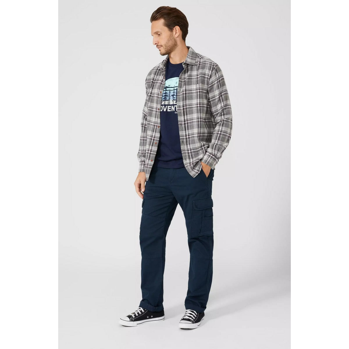 Navy - Pack Shot - Mantaray Mens Plain Cargo Trousers