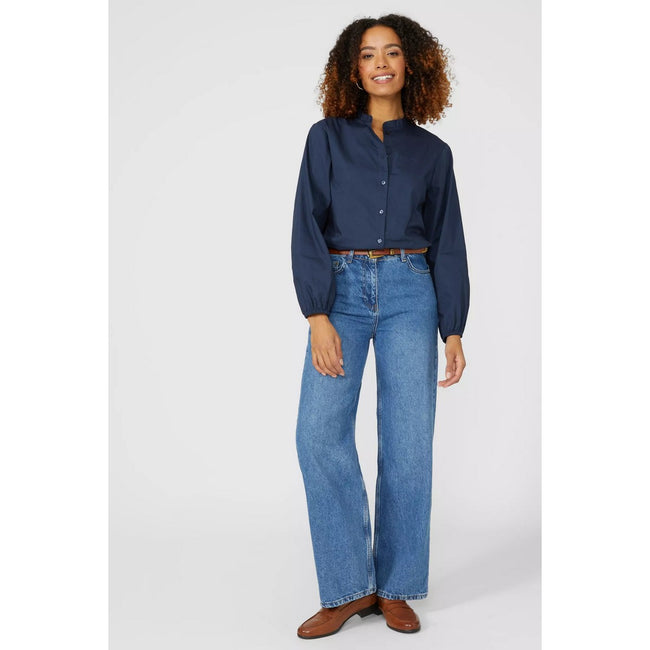 Navy - Lifestyle - Maine Womens-Ladies Grandad Collar Balloon Sleeve Shirt
