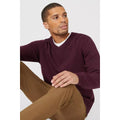 Burgundy - Lifestyle - Maine Mens Premium Cotton V Neck Jumper
