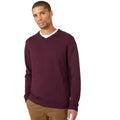 Burgundy - Front - Maine Mens Premium Cotton V Neck Jumper