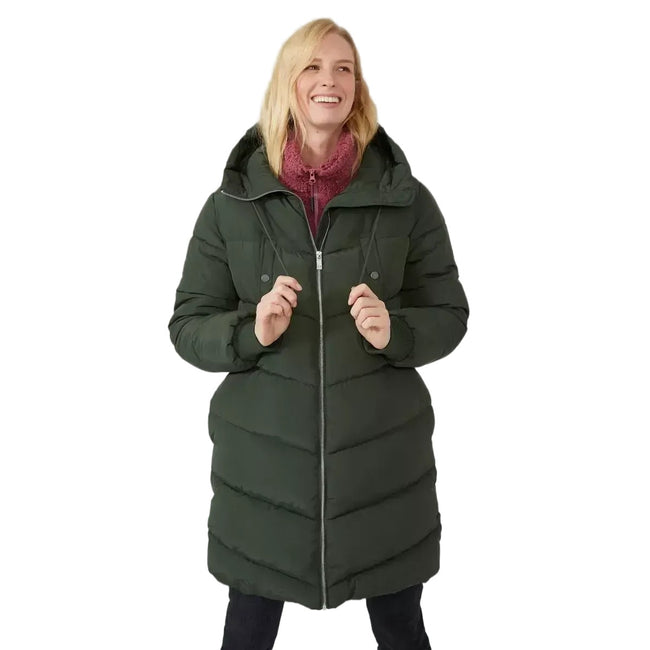 Forest - Front - Mantaray Womens-Ladies Hooded Recycled Long Puffer Jacket