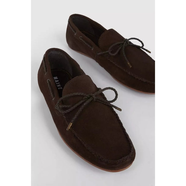Chocolate - Back - Maine Mens Albans Plaited Suede Boat Shoes
