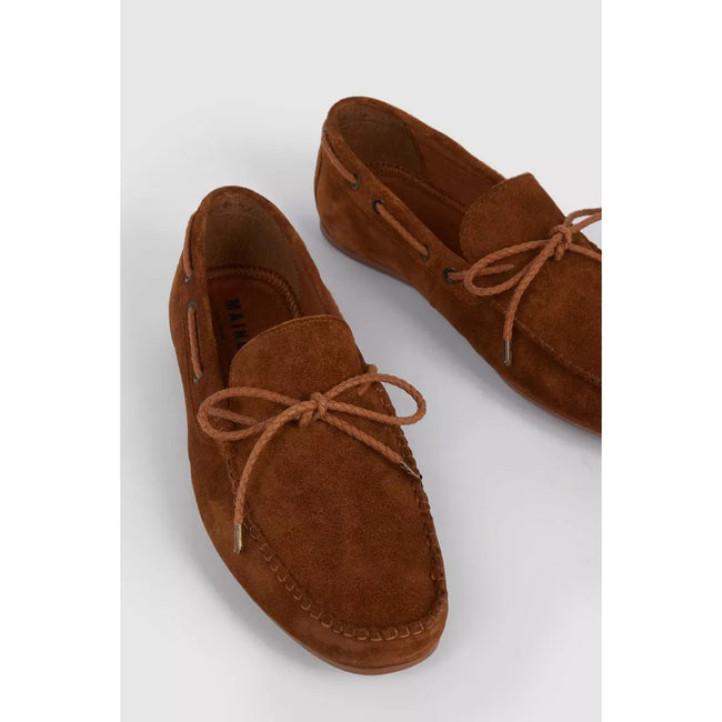 Tan - Back - Maine Mens Albans Plaited Suede Boat Shoes