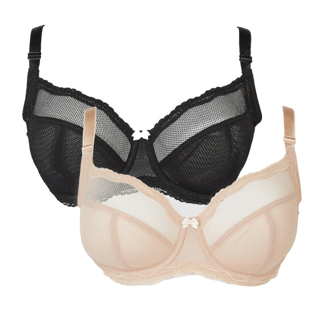 Fawn-Black - Front - Gorgeous Womens-Ladies Tabitha Non-Padded Bra (Pack of 2)