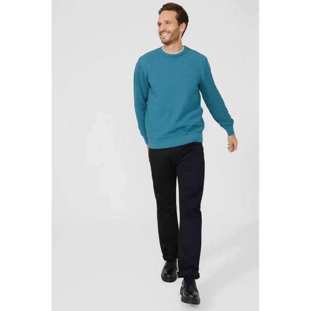 Teal - Pack Shot - Mantaray Mens Textured Crew Neck Jumper