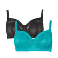 Teal - Front - Gorgeous Womens-Ladies Geometric Mesh Non-Padded Bra (Pack of 2)