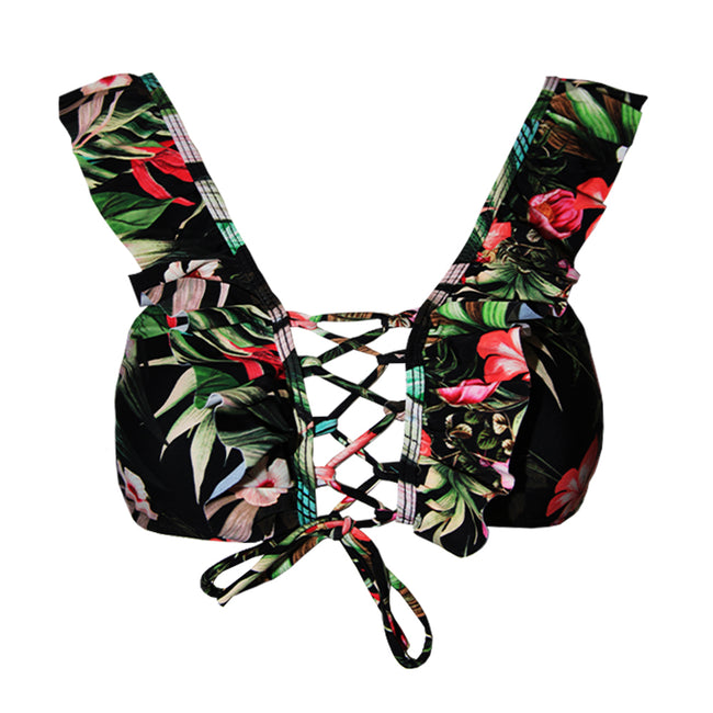 Black - Back - Debenhams Womens-Ladies Floral Front Tie Bikini Set