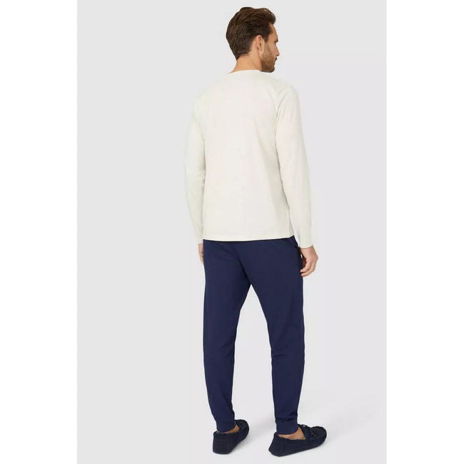 Oatmeal - Back - Debenhams Mens Grandad Collar Long-Sleeved Long Pyjama Set
