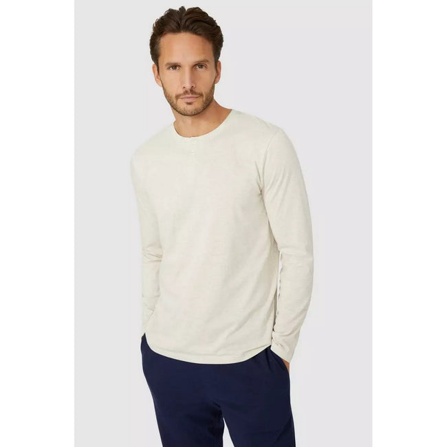 Oatmeal - Lifestyle - Debenhams Mens Grandad Collar Long-Sleeved Long Pyjama Set
