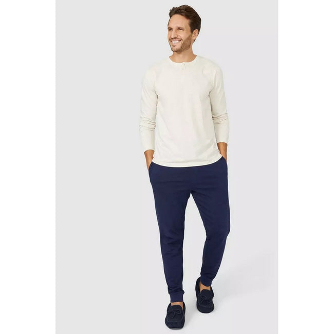Oatmeal - Pack Shot - Debenhams Mens Grandad Collar Long-Sleeved Long Pyjama Set