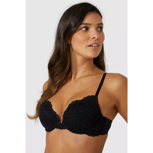 Black-White - Back - Debenhams Womens-Ladies Flock Spot Push Up Bra (Pack of 2)