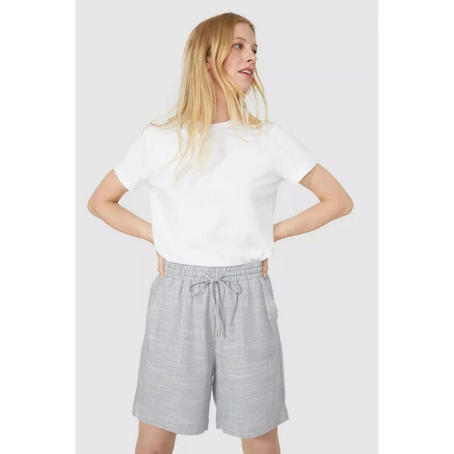 Grey - Side - Mantaray Womens-Ladies Linen Blend Waist Tie Shorts