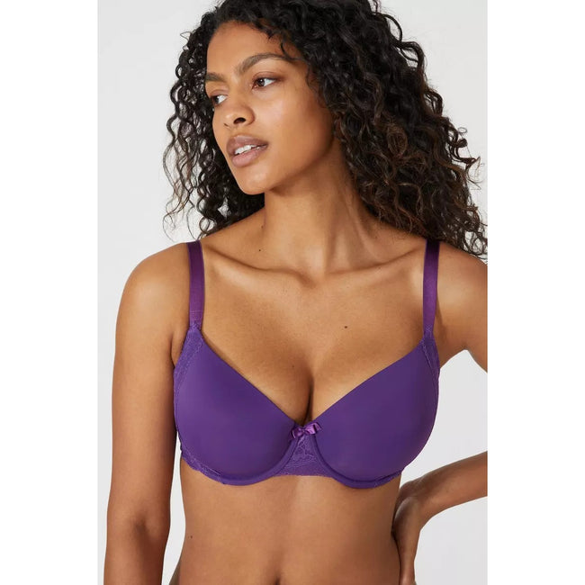 Purple - Side - Gorgeous Womens-Ladies Lace Detail T-Shirt Bra (Pack of 2)