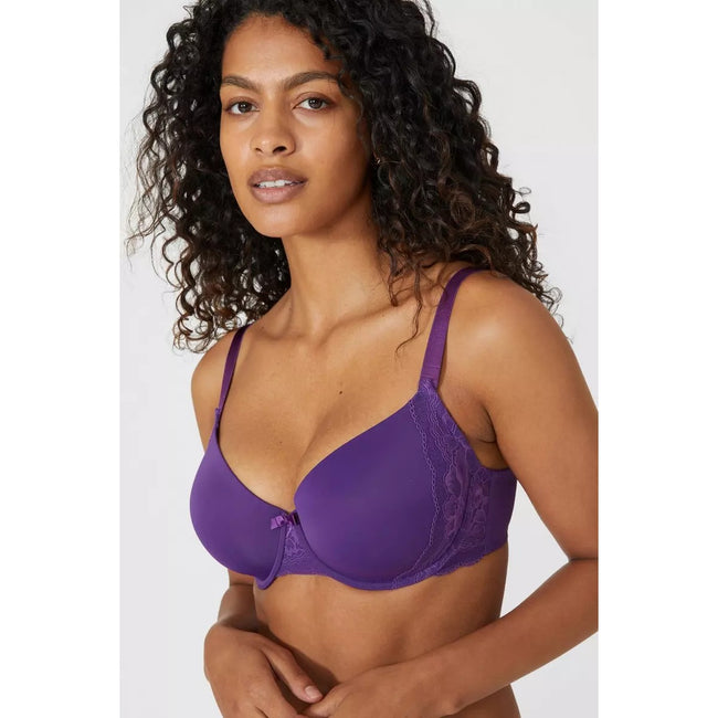 Purple - Close up - Gorgeous Womens-Ladies Lace Detail T-Shirt Bra (Pack of 2)