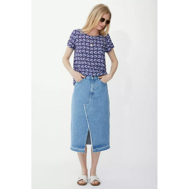 Light Wash - Pack Shot - Mantaray Womens-Ladies Denim Split Front Skirt