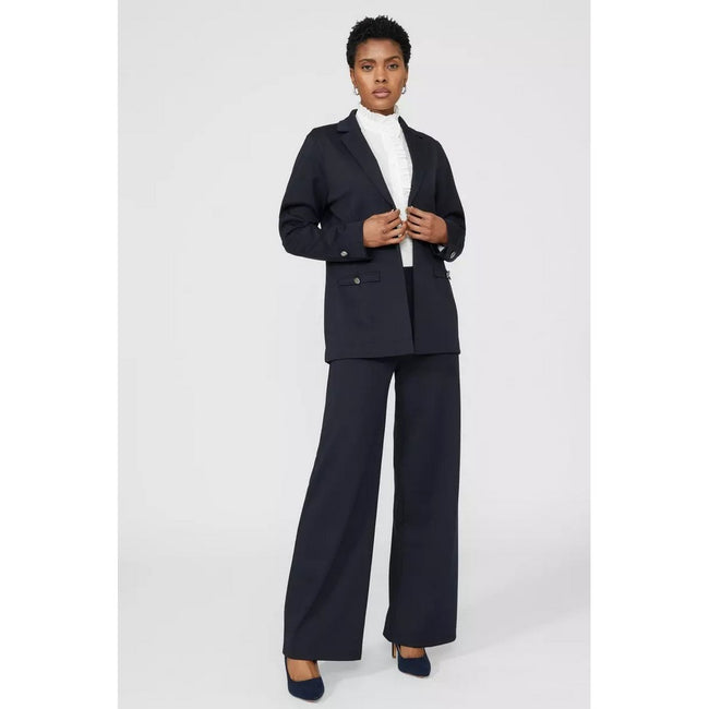 Navy - Pack Shot - Principles Womens-Ladies Ponte Button Detail Blazer