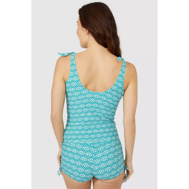 Teal - Back - Mantaray Womens-Ladies Savannah Tile Padded Tankini Top