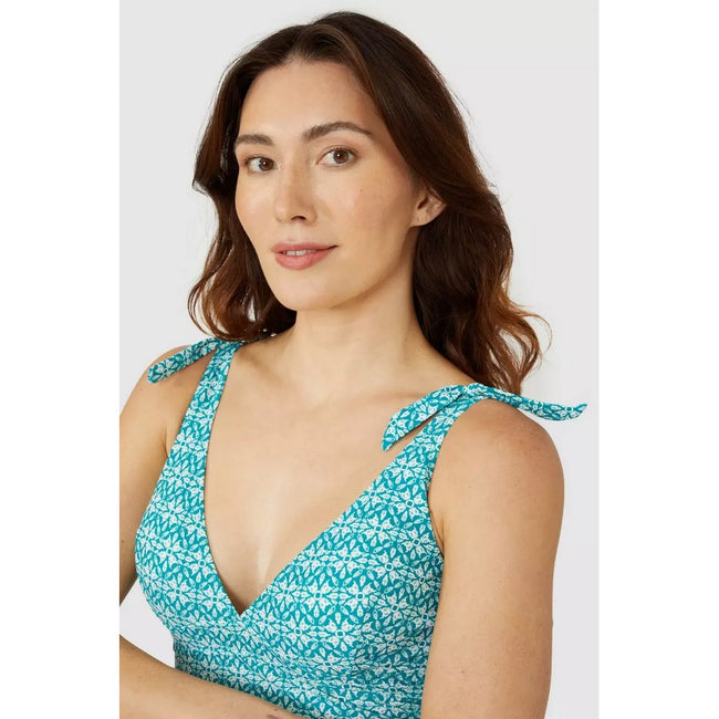 Teal - Side - Mantaray Womens-Ladies Savannah Tile Padded Tankini Top