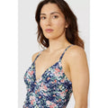 Navy - Side - Debenhams Womens-Ladies Floral Twisted One Piece Swimsuit