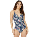 Navy - Front - Debenhams Womens-Ladies Floral Twisted One Piece Swimsuit