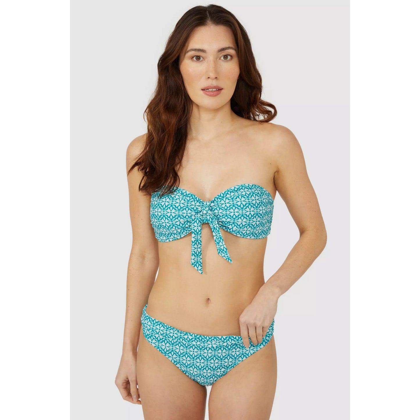 Teal - Lifestyle - Mantaray Womens-Ladies Savannah Tile Ruched Bikini Bottoms