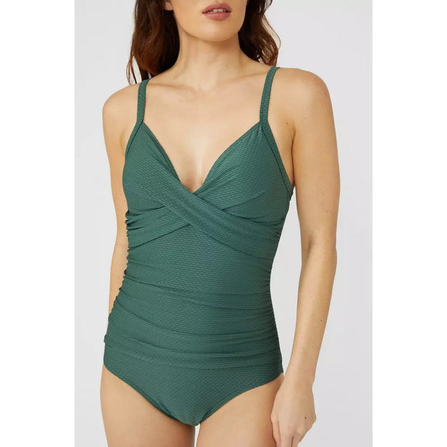 Green - Side - Debenhams Womens-Ladies Textured Twisted One Piece Swimsuit
