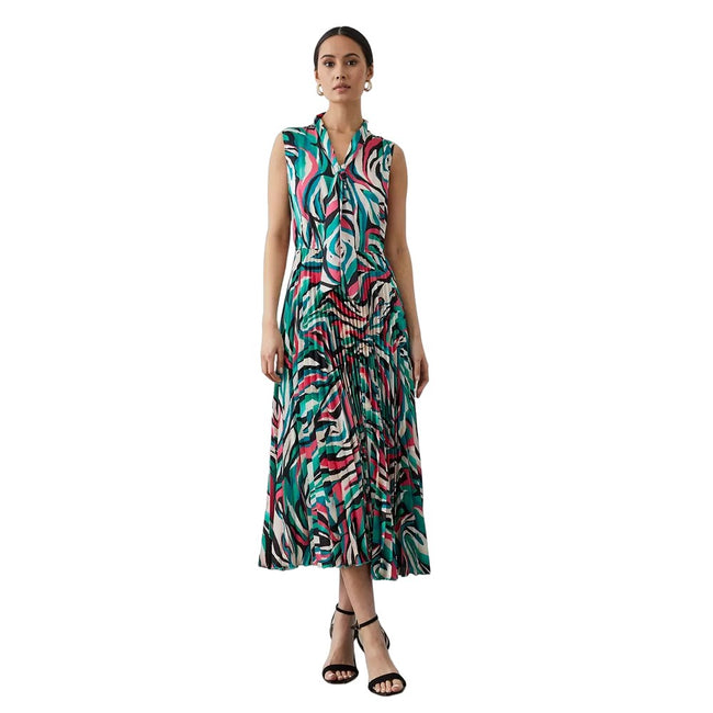 Multicoloured - Front - Principles Womens-Ladies Abstract Pleated Sleeveless Midi Dress