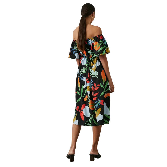 Multicoloured - Back - Principles Womens-Ladies Printed Bardot Petite Midi Dress