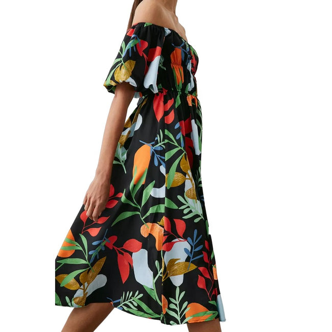 Multicoloured - Side - Principles Womens-Ladies Printed Bardot Petite Midi Dress