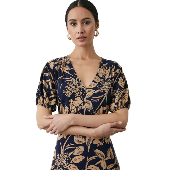 Navy - Side - Principles Womens-Ladies Floral Jersey V Neck Midi Dress