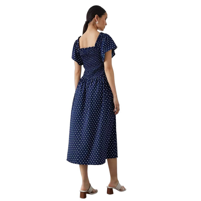 Navy - Back - Principles Womens-Ladies Spotted Puff Sleeve Midi Dress