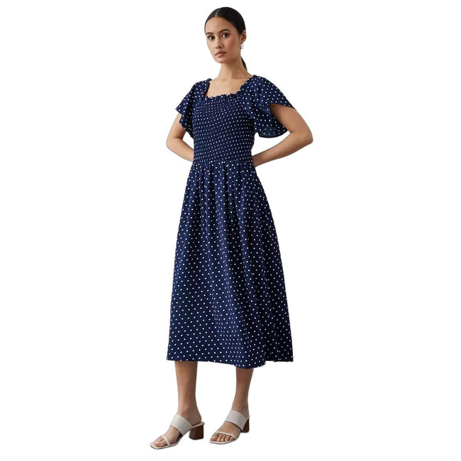 Navy - Lifestyle - Principles Womens-Ladies Spotted Puff Sleeve Midi Dress
