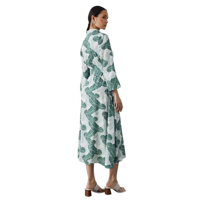 Green - Back - Principles Womens-Ladies Leaf Print Long-Sleeved Shirt Dress