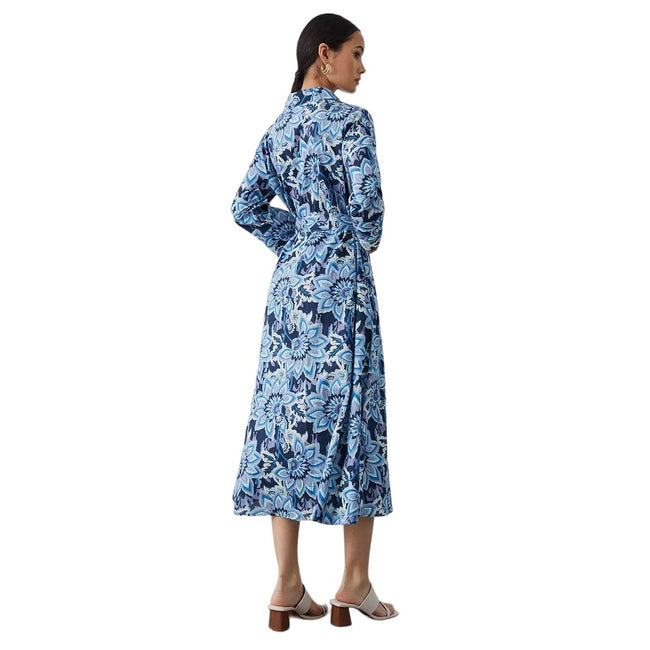 Blue - Back - Principles Womens-Ladies Floral Long-Sleeved Shirt Dress