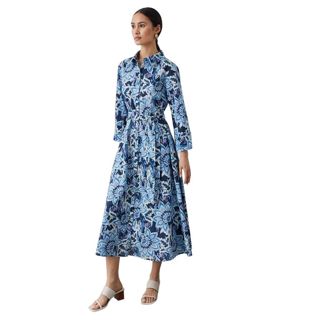 Blue - Front - Principles Womens-Ladies Floral Long-Sleeved Shirt Dress