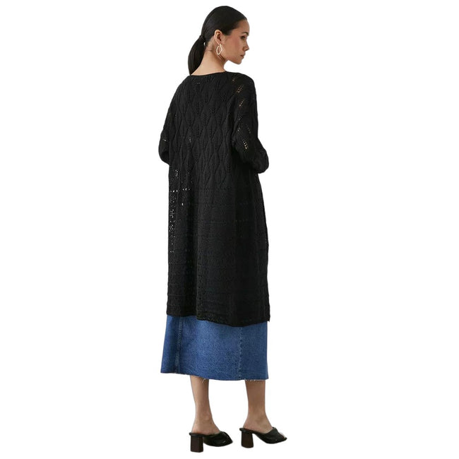 Black - Back - Principles Womens-Ladies Crochet Cardigan