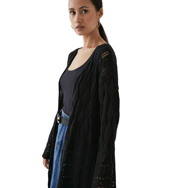 Black - Side - Principles Womens-Ladies Crochet Cardigan