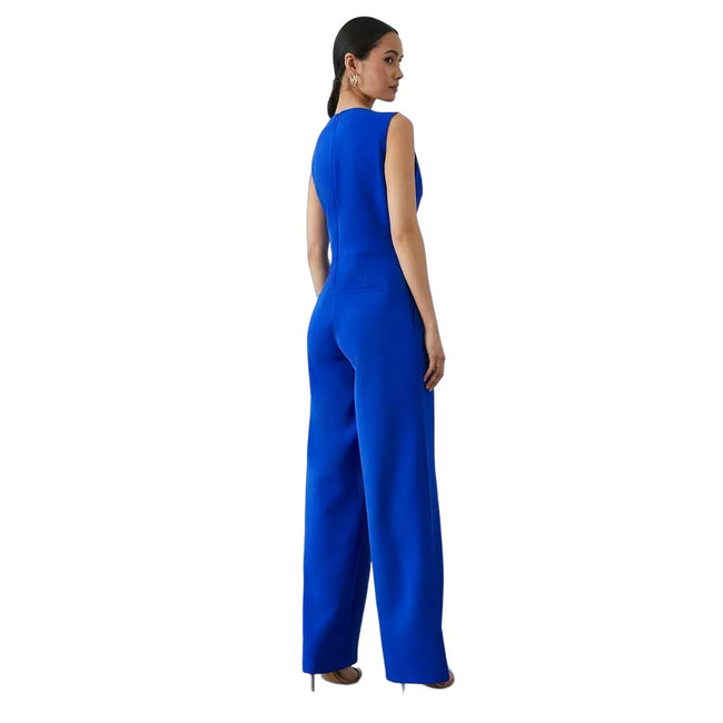 Cobalt Blue - Back - Principles Womens-Ladies Structured Crepe Button Detail Wide Leg Jumpsuit
