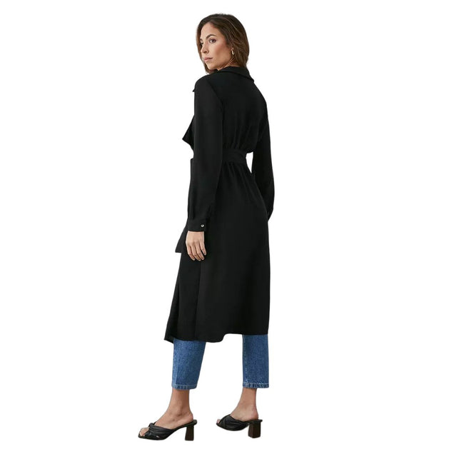 Black - Back - Principles Womens-Ladies Belted Waterfall Collar Longline Duster