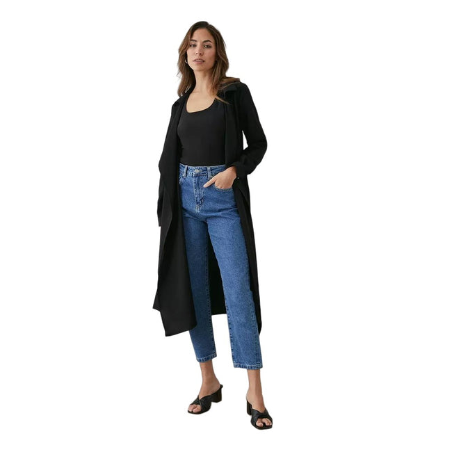 Black - Lifestyle - Principles Womens-Ladies Belted Waterfall Collar Longline Duster