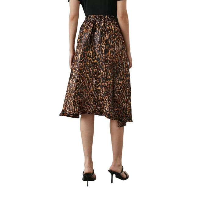 Brown - Back - Principles Womens-Ladies Leopard Print Midi Skirt